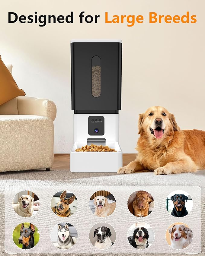Automatic Dog Feeder Large Breed: 12L/50 Cups with HD 1080P Camera - 5G WiFi Anti-Clog Timed Dog Food Dispenser for Golden Retriever Busy Owners by UTCG