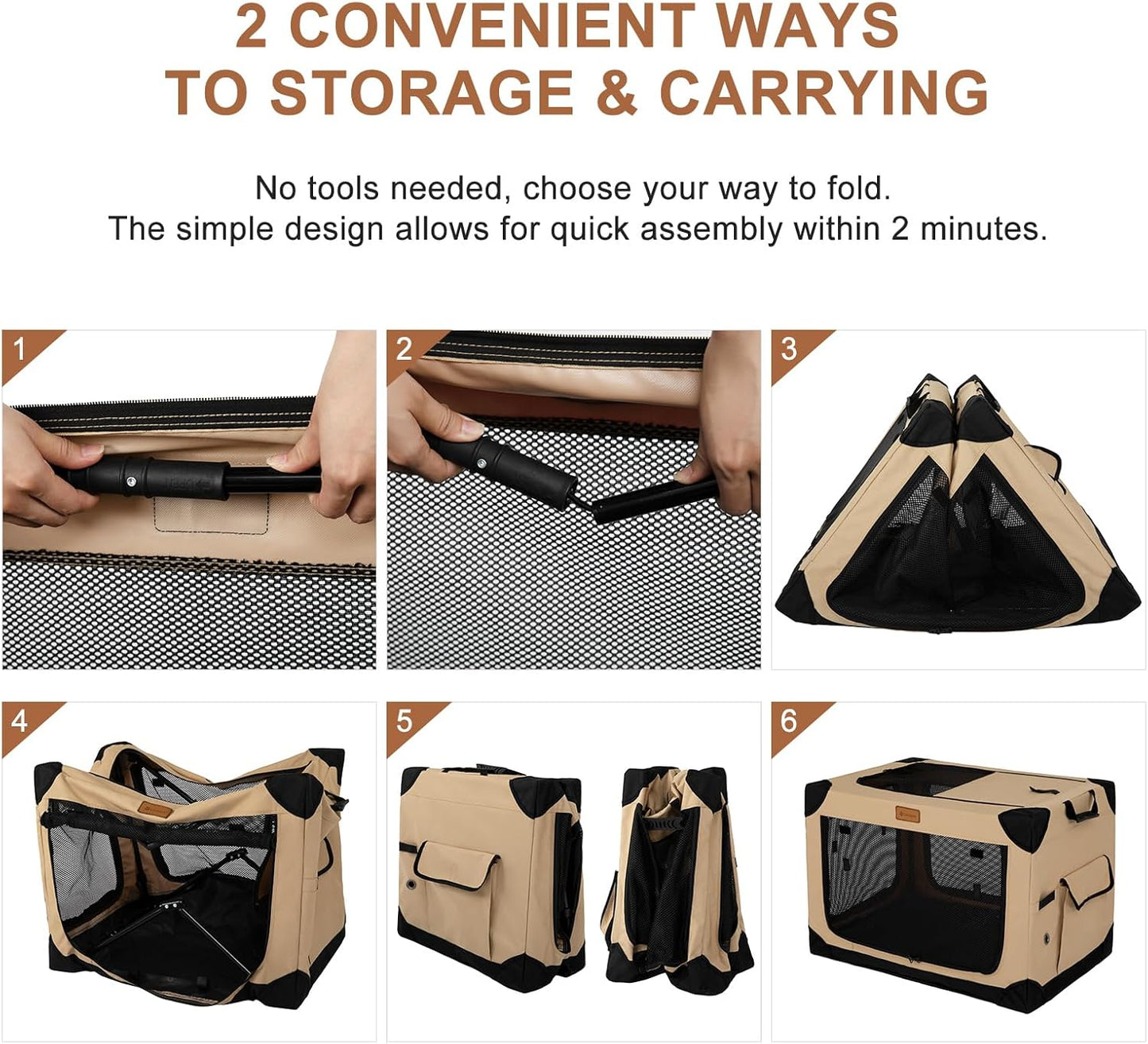 36 Inch Collapsible Soft Dog Crate for Large Dogs, 4-Door Foldable Travel Dog Kennel with Durable Mesh Windows for Indoor & Outdoor Portable Pet Crate, Soft Side Dog Crate, Beige