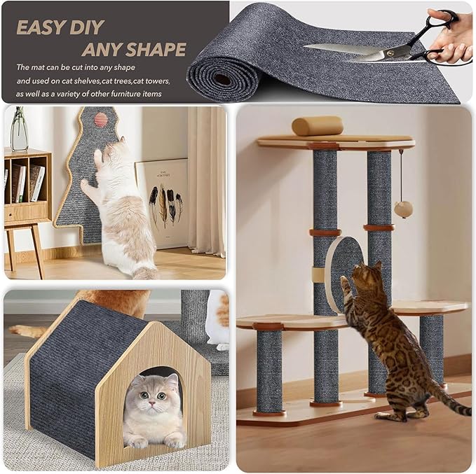 78.7"X15.8" Cat Scratching Mat, Self-Adhesive Cat Scratch Carpet, DIY Cats Scratch Furniture Protector for Couch, Sofa, Wall & Door, Durable Furniture Guards Couch Scratcher from Cats Claws, Dark Grey