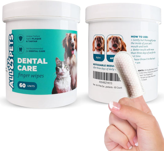 Dog Dental Wipes – 60 Count Natural Pet Dental Finger Wipes for Dogs, Cats – Odorless and Safe Dog and Cat Teeth Cleaning Wipes – Dental Wipes for Dogs Teeth Supports Dental Care, Gum Care