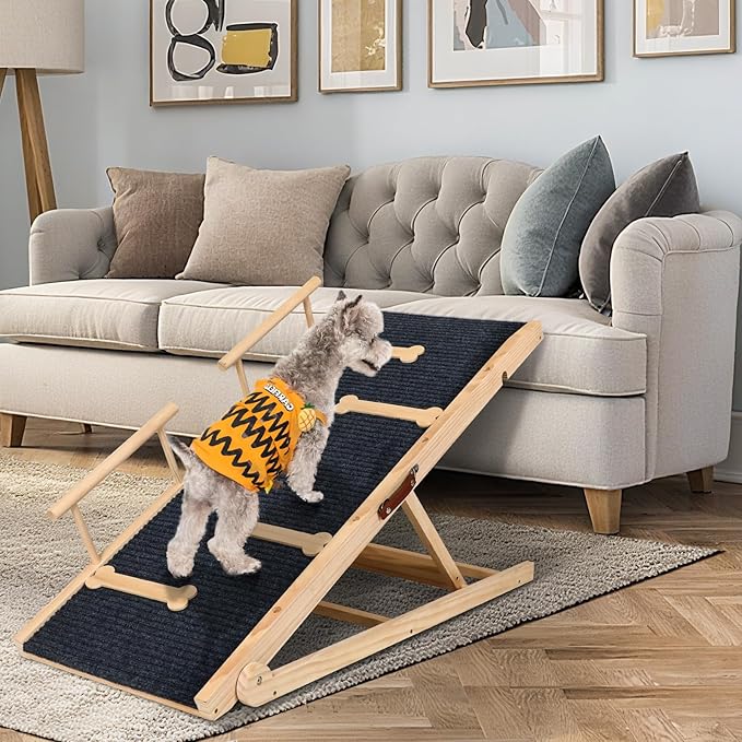 Dog Ramp for Bed Couch Extra Wide Folding Pet Ramps for Large Dogs to Get on Bed, Portable Doggie Steps 6 Adjustable Height 27.3”, 47.3" Long