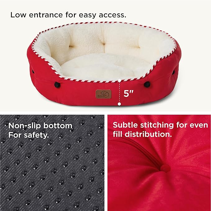 Bedsure Dog Beds for Small Dogs - Round Cat Beds for Indoor Cats, Washable Pet Bed for Puppy and Kitten with Slip-Resistant Bottom, 25 Inches, Savvy Red