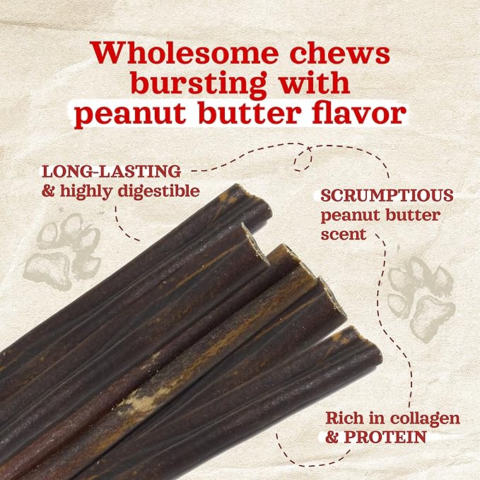 Natural Farm Peanut Butter Flavor Collagen Sticks for Dogs (3-5 Inch, 10 Pack), Long-Lasting Beef Collagen Sticks, Rawhide Alternative Chews with Chondroitin & Glucosamine, Low-Fat Dental Treats