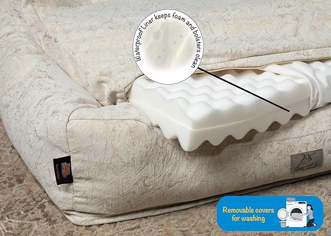 Furry's Paradise Foam Cuddler Pet Bed with Waterproof Liners, Reversible Cushion, Washable Cover, Recycled Fibers and Non-Slip Bottom. (Brown Marble, Orthopedic Medium)