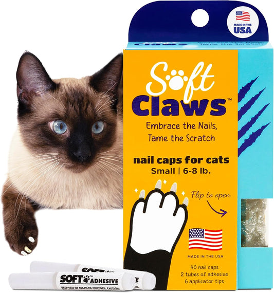 Soft Claws Cat Nail Caps for Small Cats–(40 Caps, Silver Sparkle)-Made in USA-Veterinarian-Developed, Non-Toxic| Protects Furniture & Skin-Easy to Apply, Long-Lasting Anti-Scratch Soft Cat Claw Covers