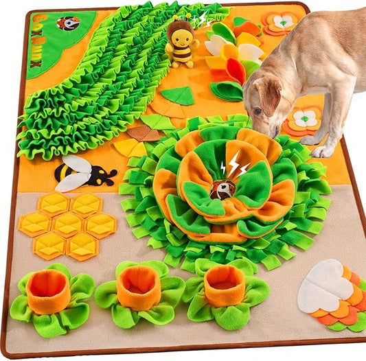 Snuffle Mat for Dogs 40'' X 27'' Large Dog Feeding Mats Pet Sniff Nosework Slower Feeder Interactive Dog Mat for Stress Relief Encourage Natural Foraging (Orange)
