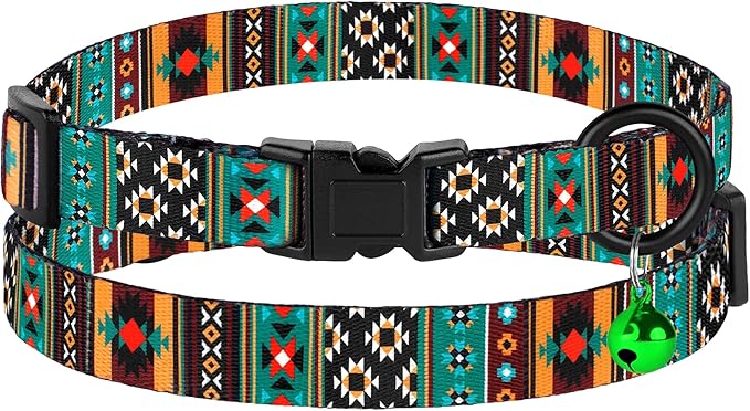Cat Collars 2 Pack - Soft Cute Breakaway Collar with Bell, Adjustable Safety Kitten Collars for Girl & Boy Cats – Comfortable Stylish Patterned Print Lightweight (Tribal + Southwest)