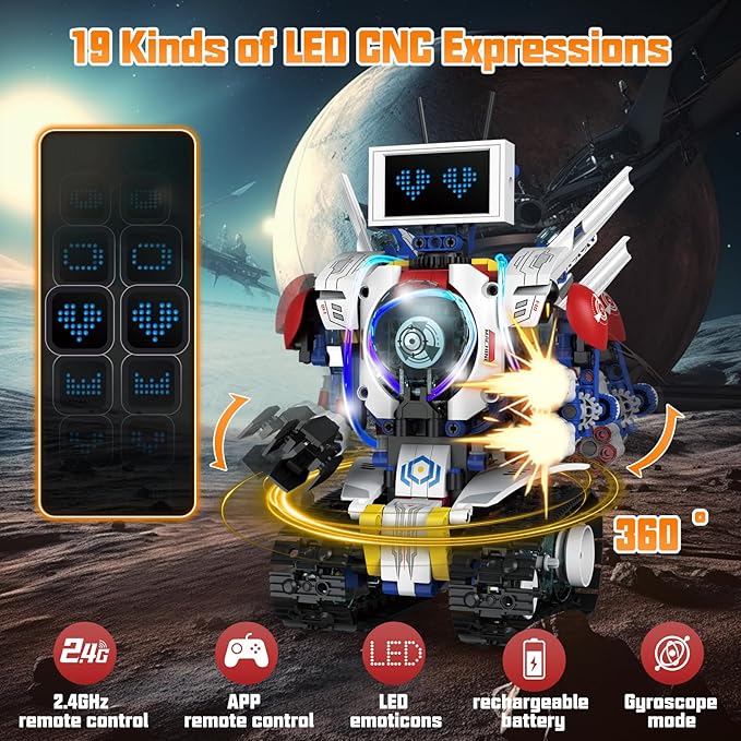 5 in 1 STEM Robot Building Kit, APP & Remote Control Screen Building Toys, Eye Coding Robots Rechargeable, 620Pcs DIY Super Warriors for Kids Learning, Boys Girls Birthday Gifts