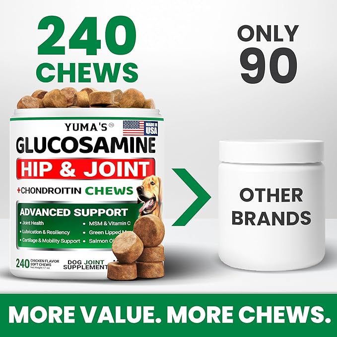 Glucosamine for Dogs - 240 Chews - Hip and Joint Supplement for Dogs - Advanced Glucosamine Chondroitin Treats with MSM - Joint Pain Relief - Large & Small Breed - Mobility Support - Made in USA