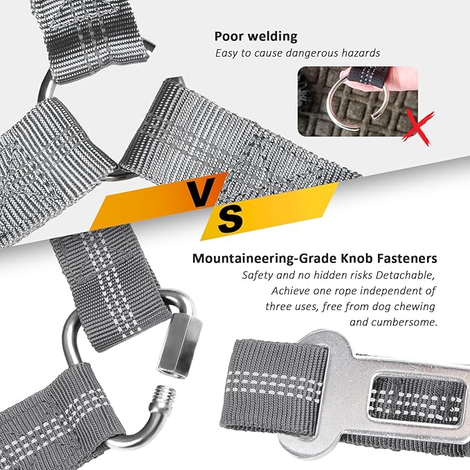 Removable Dog Seat Belt Harness for Car, 3 in 1 Pet Dog Car Seatbelt Leash, Retractable Restraint Secures to Vehicle Headrest & Adjustable Reflective Bungee Dog Seatbelt Tether, Grey