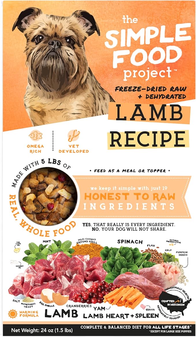 Simple Food Project - Lamb Recipe - Freeze Dried Raw Food for Dogs - 24oz
