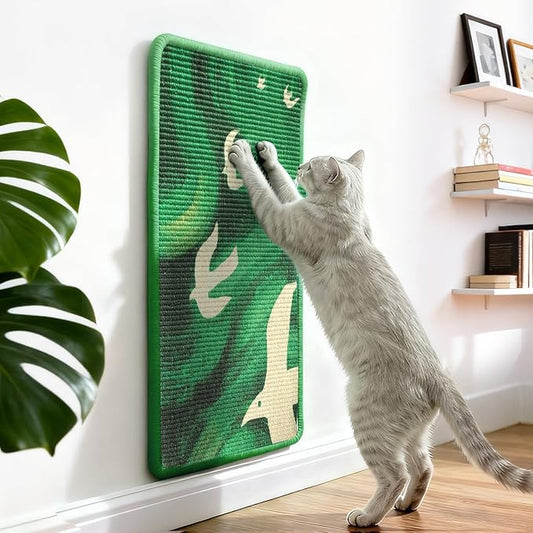 3-in-1 Sisal Cat Scratcher Mat 23.6x15.7'' Protects Carpet Couch & Furniture with Sticker Tape, Floor & Wall Cat Scratching Pad, Anti-Slip, Durable for Indoor Outdoor Cats (Green Emergence)