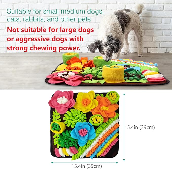 ORIA Snuffle Mat for Dogs, Interactive Sniff Mat for Slow Eating and Keep Busy, Dog Puzzle Toy for Boredom, Encourages Natural Foraging Skills, for Dogs Cats Rabbits, 15.4x15.4''