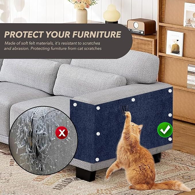 78.7"X15.8" Cat Scratching Mat, Self-Adhesive Cats Carpet, DIY Scratch Furniture Protector for Couch, Sofa, Wall & Doors, Durable Cat Scratch Guards Couch Cats Scratcher from Claws (Dark Blue)