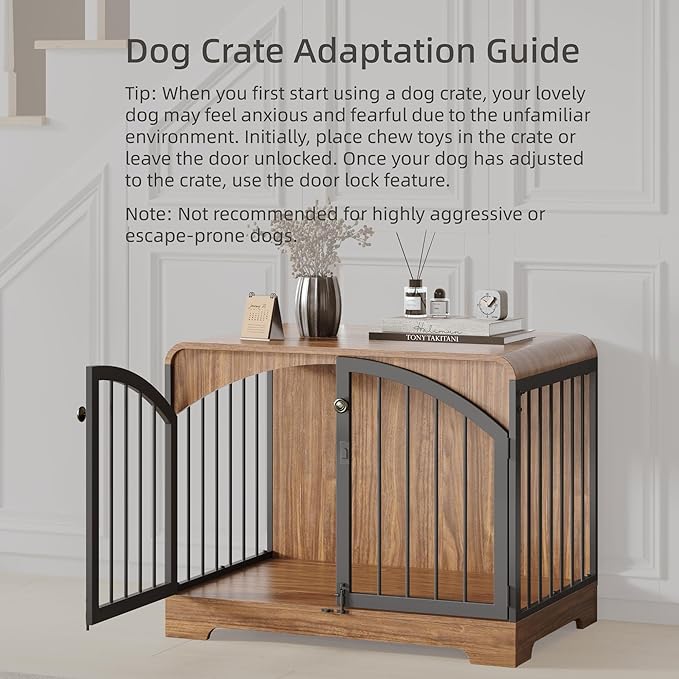 31.5" Farmhouse Dog Crate Furniture for Small Dogs, Decorative Pet House End Table, Wooden Dog Kennel Furniture Indoor, Retro Brown