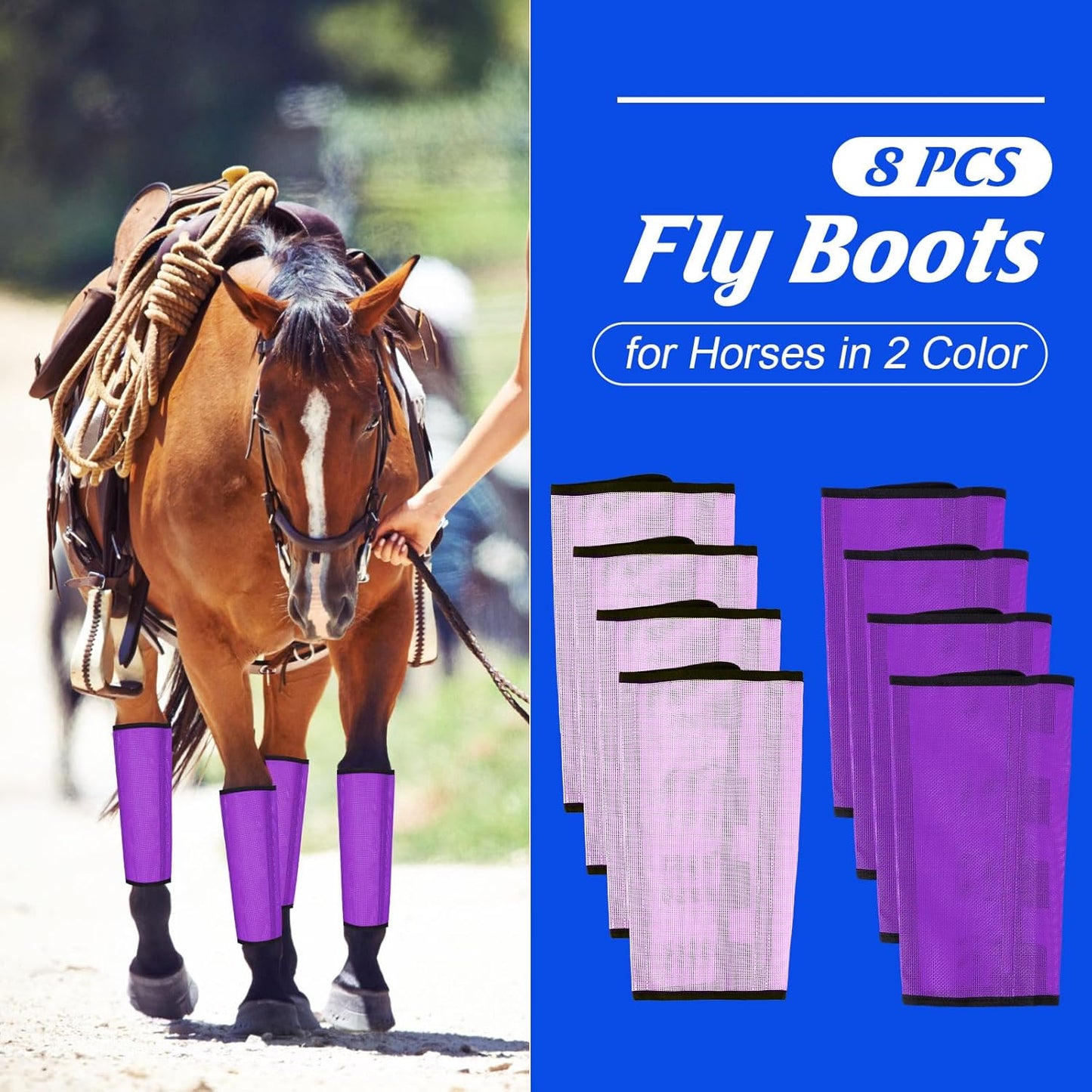 8 Pcs Mesh Fly Boots for Horse Breathable Mesh Horse Boots Protective Horse Leg Wraps Horse Leggings for Preventing Flies and Mosquitoes Bites (Light Pink, Dark Pink)