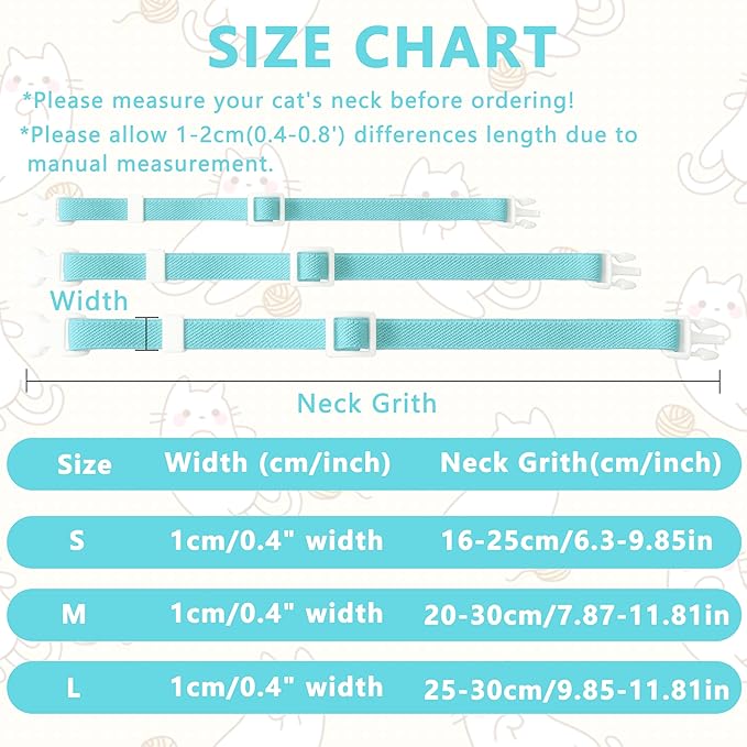 Elastic Cat Collar, Stretch Cat Collar Quick Release, Bright Colors Safety Kitten Collar Adjustable Collar for Kittens, Lightweight Soft Polyester Collars for Boy Girl Cats (Lightblue,S)