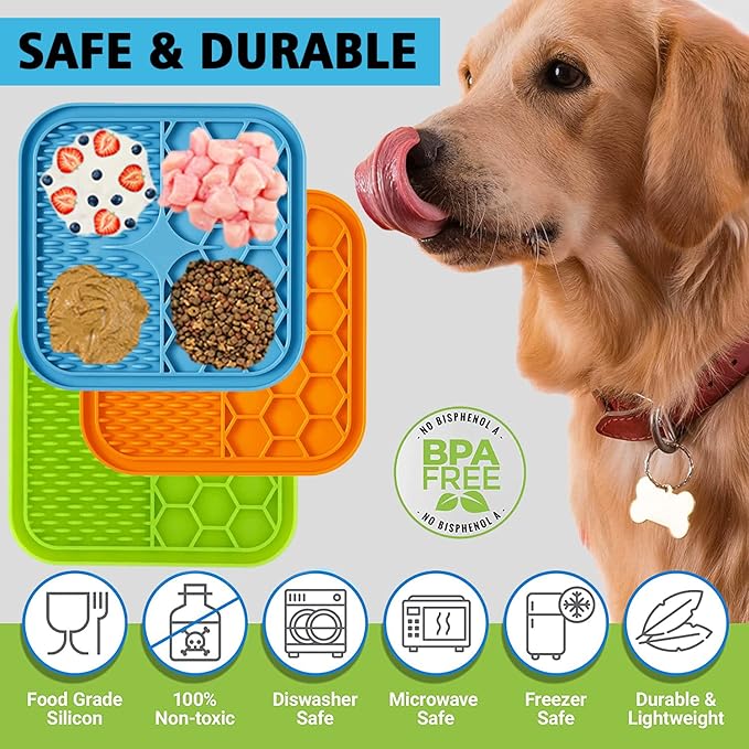 Lick Mat for Dogs, Dog Lick Mat with Suction Cups for Anxiety, Peanut Butter Dog Licking Mat Slow Feeder Dispensing Treater Lick Pad for Dogs Cats Grooming Bathing and Training (Small Blue)