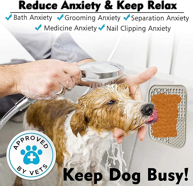 Lick Mat for Dogs, Dog Lick Mat with Suction Cups for Anxiety, Peanut Butter Dog Licking Mat Slow Feeder Dispensing Treater Lick Pad for Dogs Cats Grooming Bathing and Training (Grey)