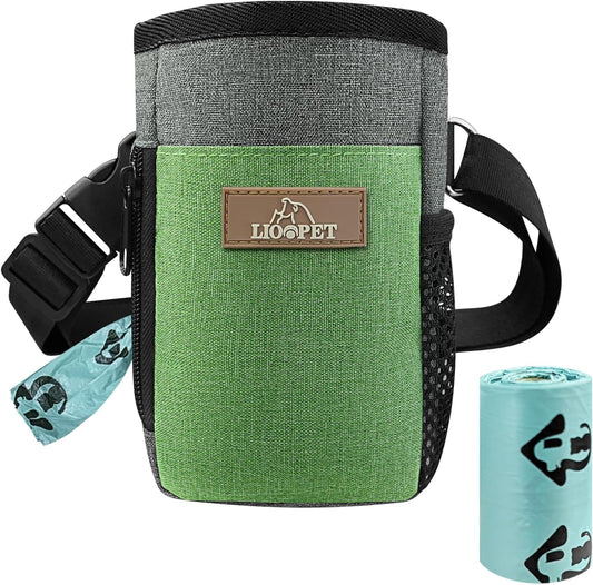 Dog Treat Pouch Training Behavior Aid, Dog Treat Training Bag for Dog Walks Outdoor Activities Travel, Built-in Poop Bag Dispenser 3 Ways to Wear