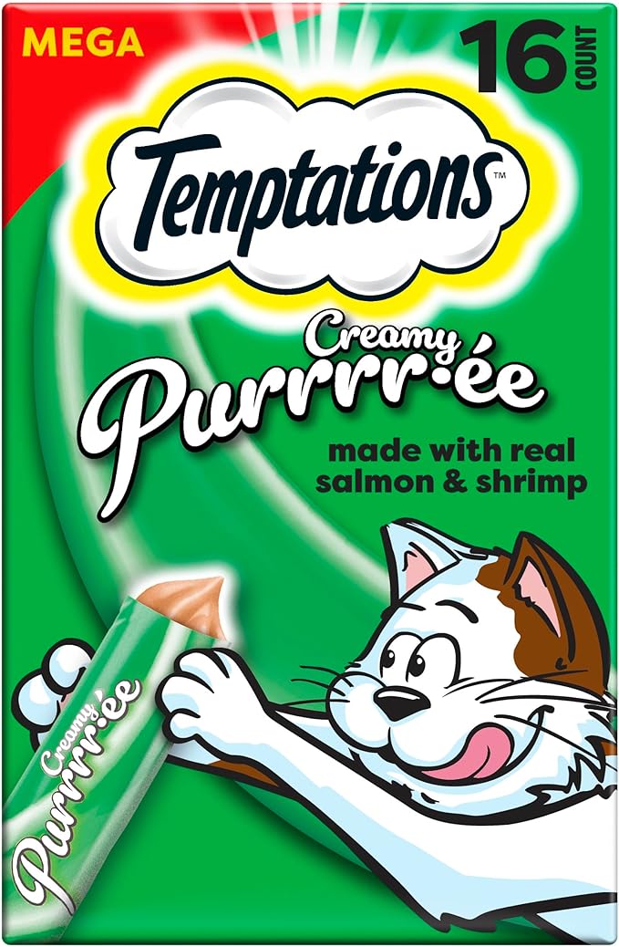 Temptations Creamy Puree Mix-Ups Squeezable Lickable Wet Cat Treats, Seafood Medley Flavor, 0.42 oz. Tubes, 16 Count