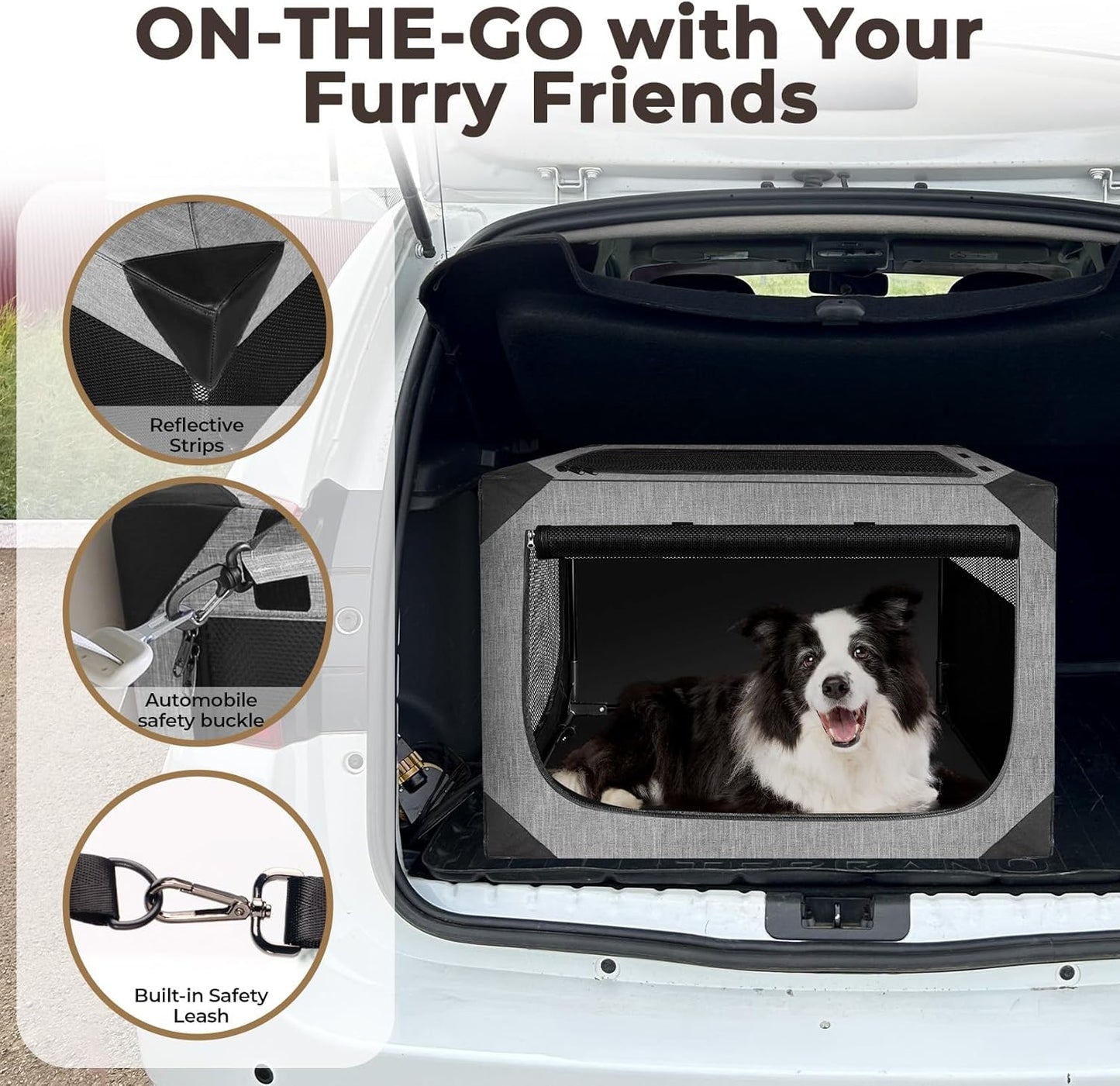 Dog Crate, Collapsible Soft Travel Crate for Large Dogs (3 Year Warranty), Indoor & Outdoor Portable Pet Kennel with Chew-Proof Mesh Window (Dark Gray, 30" L x 21" W x 21" H)