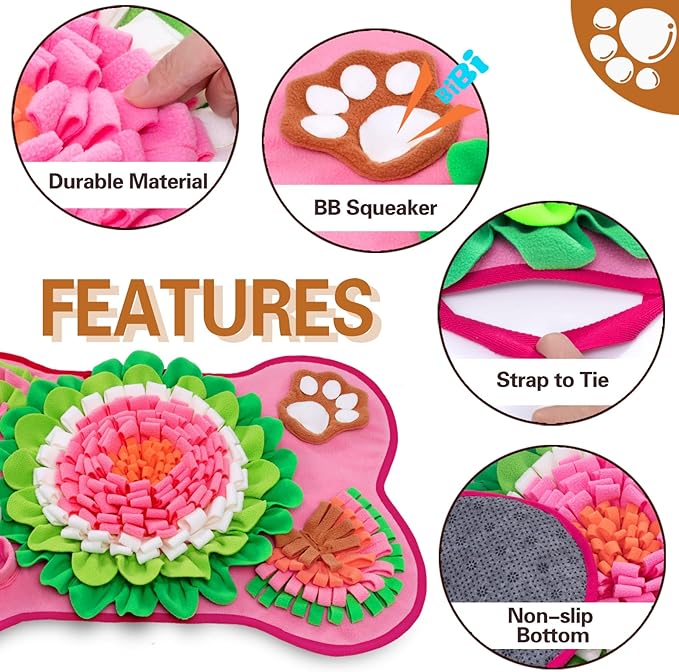 Snuffle Mat for Dogs, Pet Snuffle Mat for Small and Medium Dogs, Interactive Sniff Mat Feeding Mat for Puppies, Slow Feeder Dog Treat Mat for Training and Stress Relief (Bone Shape) (Pink, One Size)