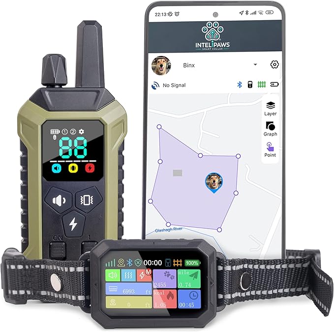 GPS Wireless Dog Fence System Collar – 2-in-1 Remote or App Controlled Boundary and Training GPS Dog Collar with 4 Training Modes - Covers up to 7000 Ft (3533 Acres)