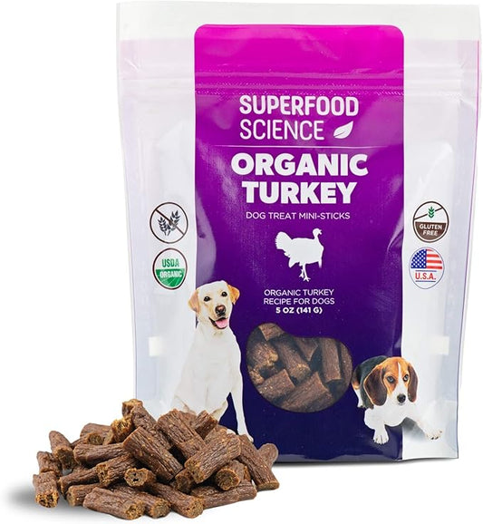 Organic Dog Treats – Turkey Dog Treats That Are Healthy, Low Calorie & Hypoallergenic Limited Ingredient Semi-Soft Bites, Natural Puppy Training Treats for Sensitive Stomachs, Made in USA, 5 oz
