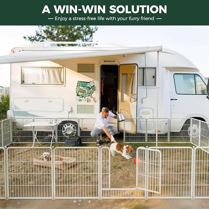 FXW Rollick Unleashed Dog Playpen for Indoor, Yard, RV Camping, 45 inch 48 Panels for Large Dogs, White│Patented