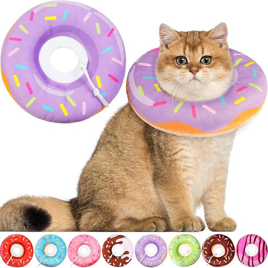 Cat Cone Collar Soft, Cat Recovery Collar for Wound Healing Cute Donut Adjustable Kittens Cones to Stop Licking Comfortable Lightweight Neck Elizabethan Collars for Cats Kittens After Surgery