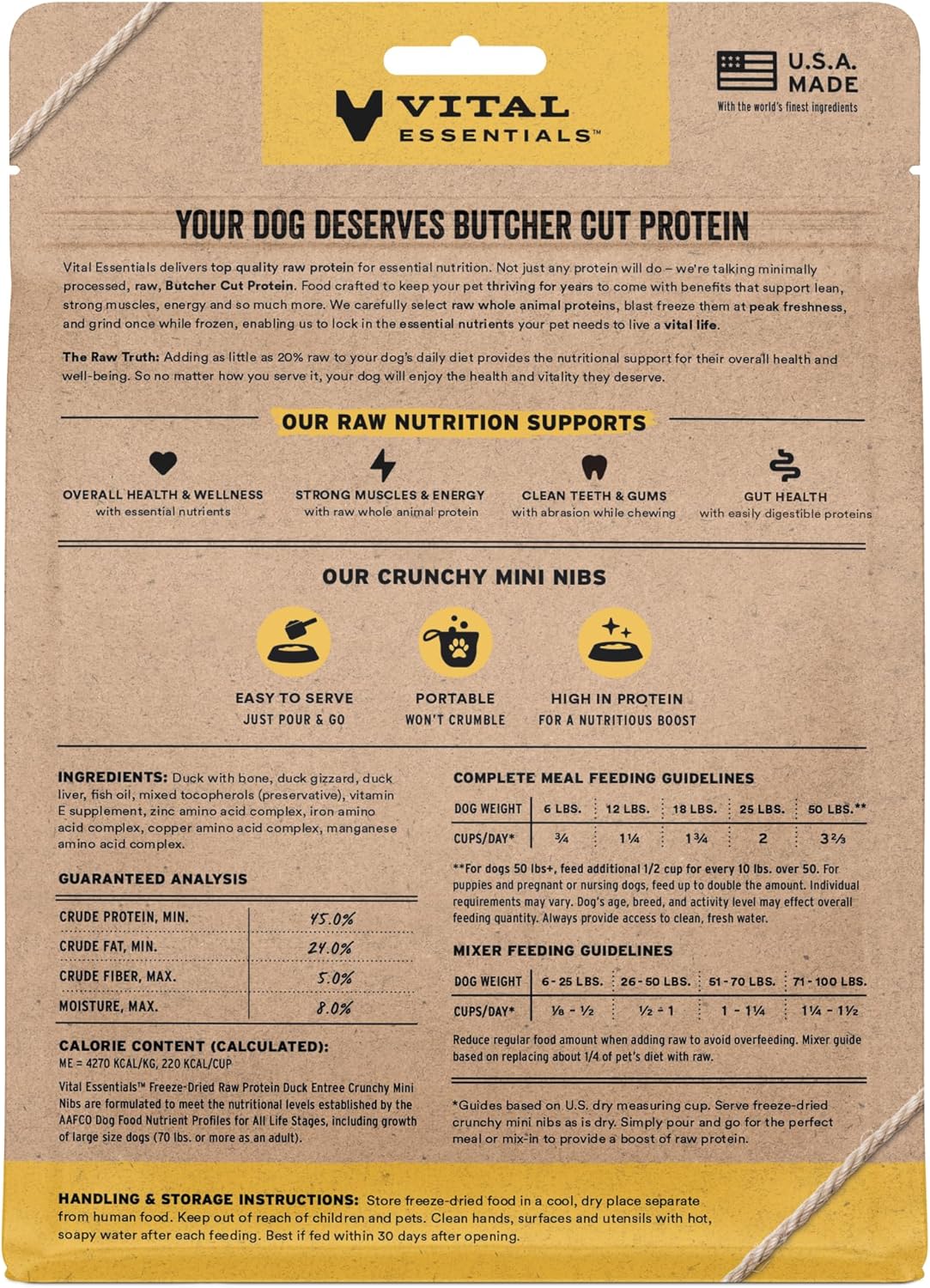 Vital Essentials Freeze-Dried Raw Duck Meal or Mixer Dog Food Crunchy Mini Nibs, 5.5 oz