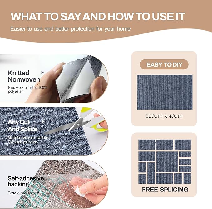 78.7"x15.8" Cat Scratch Mat Couch Furniture Protector,DIY Climb Cat Scratcher for Cat Couch Furniture or Wall Protector,Covering Cat Tower for Claws Scratching for Indoor (Light Gray)