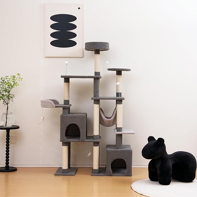 Cat Tree 67in Cat Tower Scratching Post for Cats Tree Tower Furniture for Cats Plush Multi-Level Cat Condo (Gray)