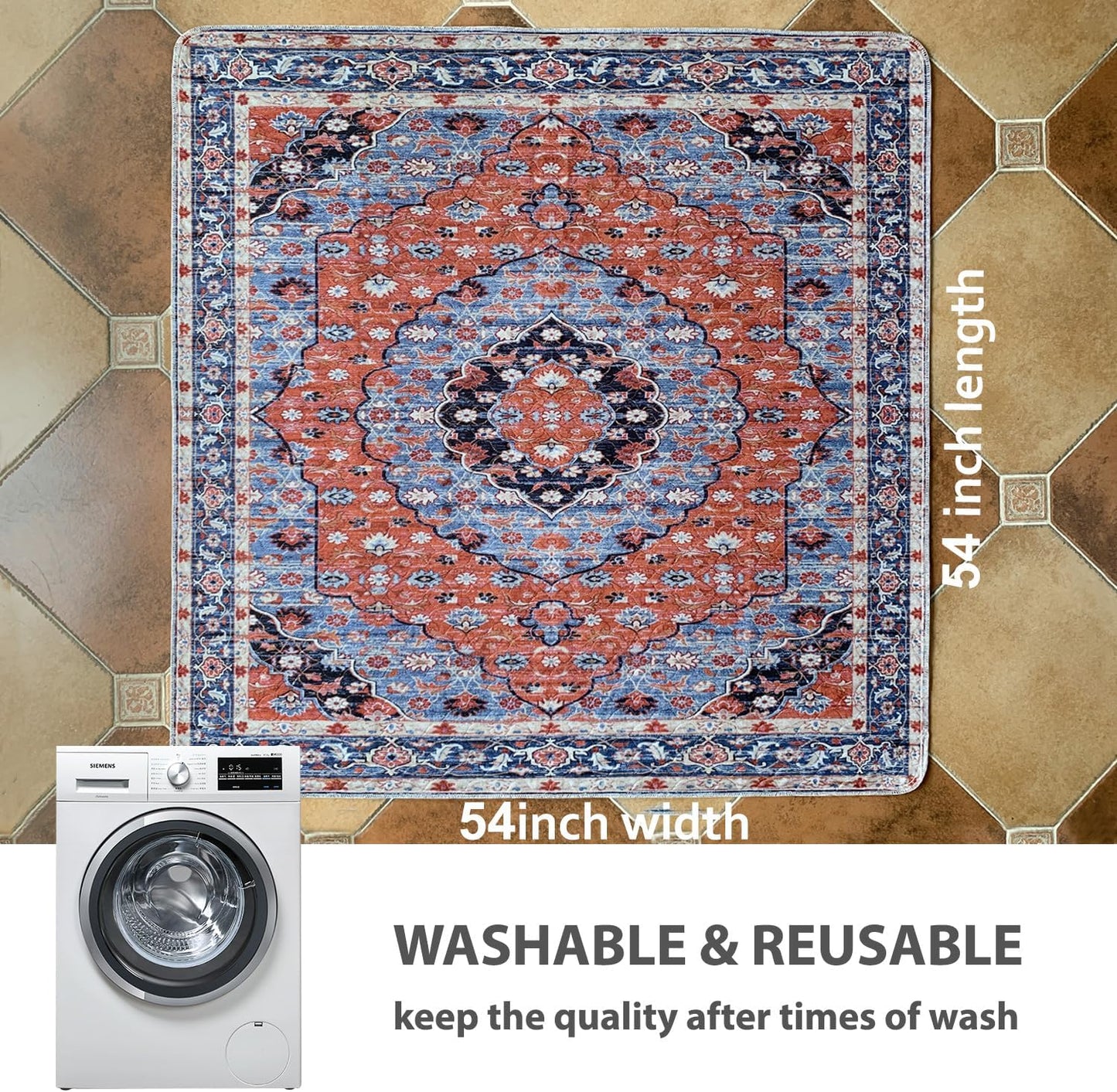 nunubaby Washable Pee Pads for Dogs, Stylish, Non-Slip and Leak-Proof Pee Pads. Reusable Potty Pads for Dogs for Crates and Floors.(Red/Floral, 54" x54")