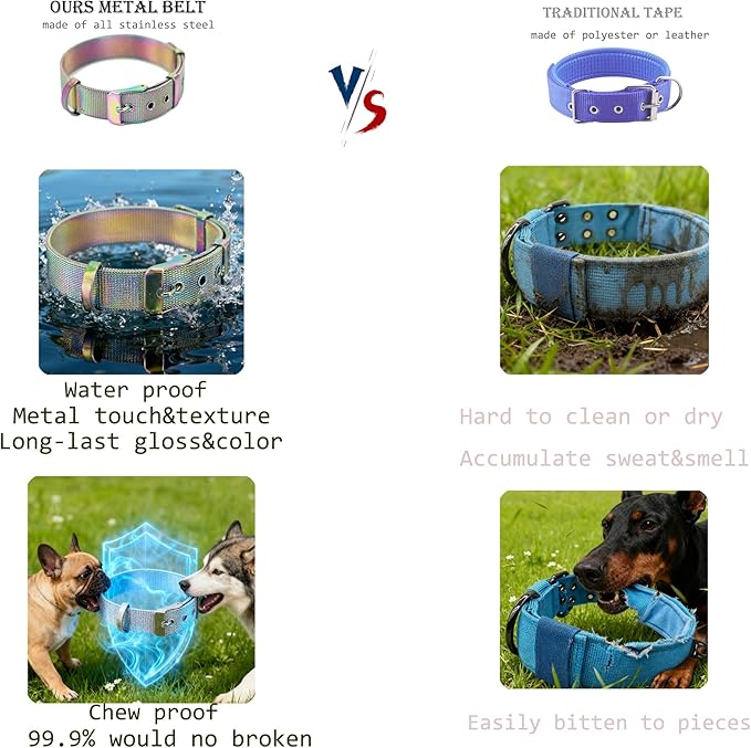 Stainless Steel Small Adjustable Breathable Belt Pet Collar Dog Cat Kitten Waterproof S/M/L 14mm Woven Tape Slip Durable Stainless Steel Choker