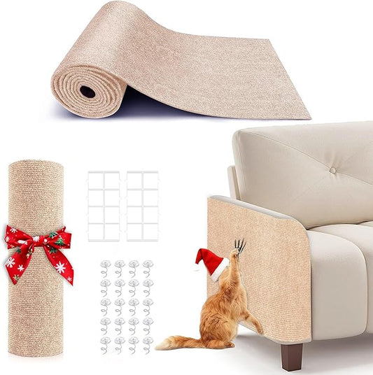 78.7"X15.8" Cat Scratching Mat, Self-Adhesive Cat Scratch Carpet, DIY Cats Scratch Furniture Protector for Couch, Sofa, Wall & Door, Durable Furniture Guards Couch Scratcher from Cats Claws (Beige)