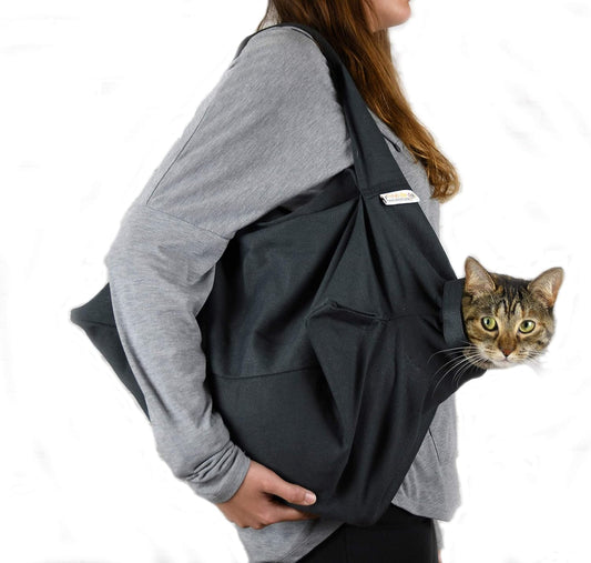 Cozy Comfort Carrier - Small Charcoal Grey Cat Carrier Bag, Soft Cat Carrier and Cat Wrap for Nail Clipping, Vet Visits, Medication Administration, Dental Care, and Traveling