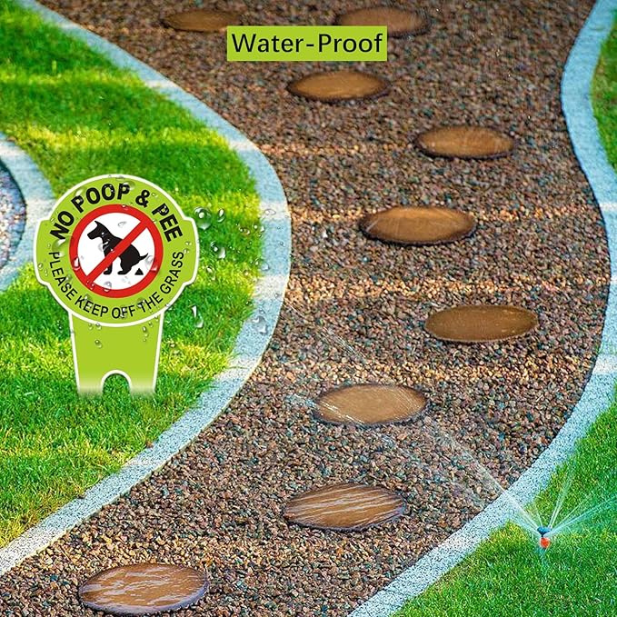 2 Pcs No Poop Dog Signs with Stake 12.0" x 6.5", Double Sided No Pooping Dog Sign for Yard Politely Reads - Please Keep Off The Grass - Stop Dogs from Pooping or Peeing On Your Lawn