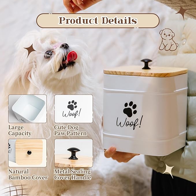 DD 2 Pack Dog Treat Container Airtight,White Dog Treat Jar with Airtight Lid,Dog Cookie Jar for Kitchen Counter, Metal Pet Treat Organizer,Small Dog Treat Canister Farmhouse Dog Food Storage