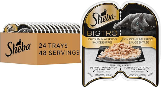Sheba Perfect Portions Bistro Adult Wet Cat Food, Chicken in Alfredo Sauce Entree, 2.6 oz. Twin-Pack Trays (24 Count, 48 Servings)