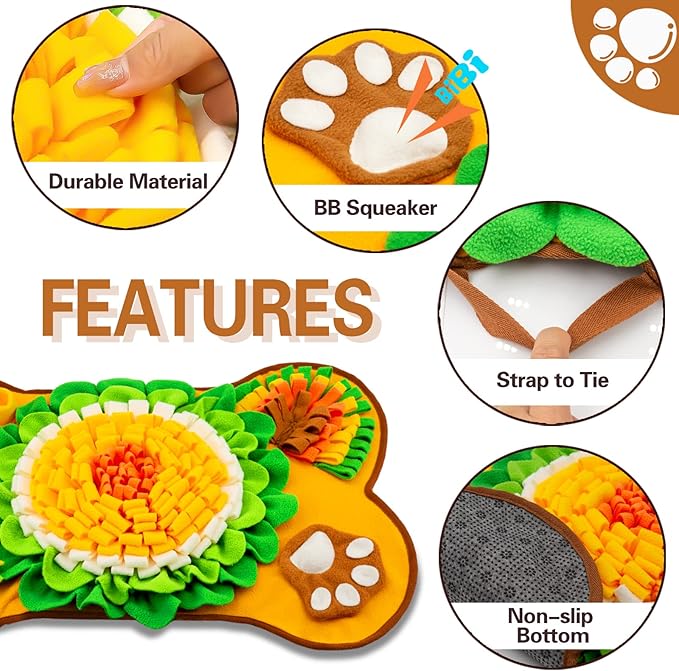 Snuffle Mat for Dogs, Pet Snuffle Mat for Small and Medium Dogs, Interactive Sniff Mat Feeding Mat for Puppies, Slow Feeder Dog Treat Mat for Training and Stress Relief (Bone Shape) (Orange, One Size)