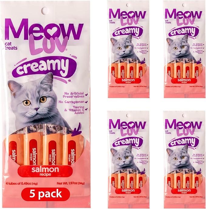 Ultra Chewy Meow Luv Salmon Recipe Lickable Cat Treats - Delicious Squeezable Cat Treats - Carrageenan Free - No Artificial Preservatives - Irresistible Snack - 0.5 Ounce Tubes (Pack of 5)