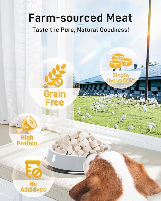 Freeze Dried Chicken Cats & Dogs Treats, High Protein Single Ingredient - No Additives | Grain Free | Training & Nutrition Supplements, Sealed Box, 3.52oz