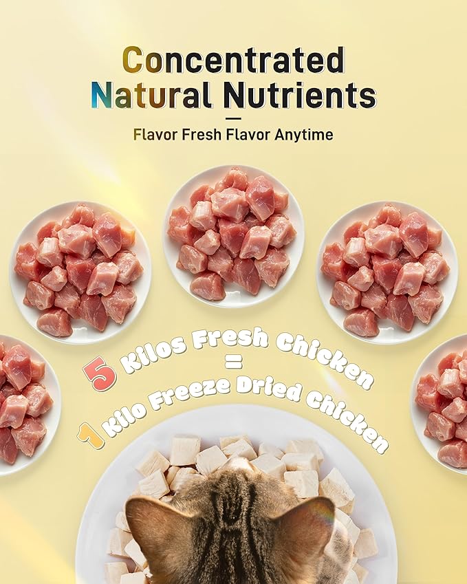 Freeze Dried Chicken Cats & Dogs Treats, High Protein Single Ingredient - No Additives | Grain Free | Training & Nutrition Supplements, Sealed Box, 3.52oz