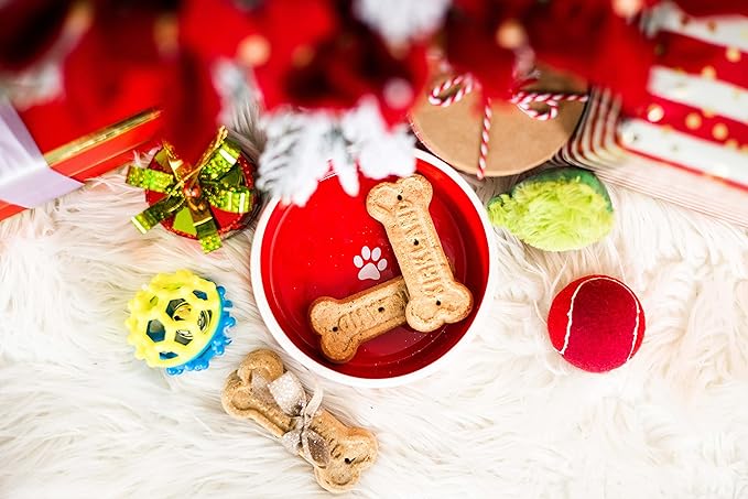 Pearhead Ceramic Paw Humbug Dog Bowl, Holds 3 Cups, Christmas Holiday Speckled Stoneware Design, Pet Feeding Dish, Microwave and Dishwasher Safe, Medium