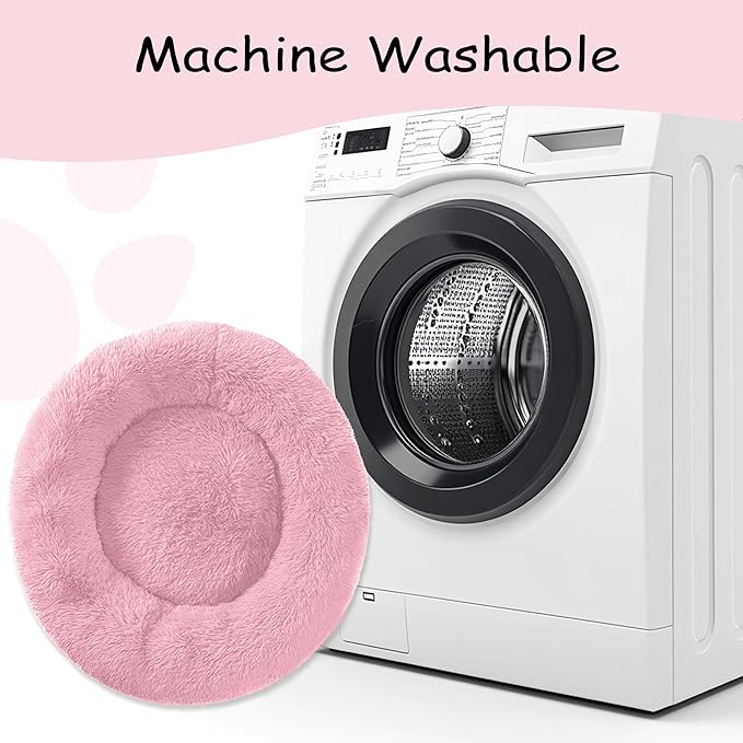 30'' inch Calming Dog Bed, Anti-Anxiety Donut Small Medium Dog Bed, Warming Cozy Soft Cute Round Washable, Marshmallow Cuddler Nest Puppy Dogs and Cats Bed, Pink