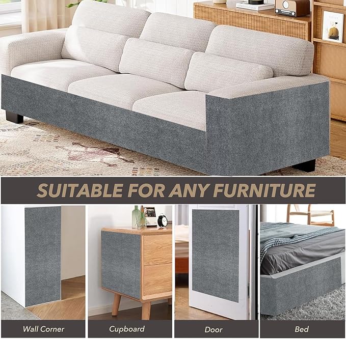 78.7"X15.8" Cat Scratching Mat, Self-Adhesive Cats Carpet, DIY Scratch Furniture Protector for Couch, Sofa, Wall & Doors, Durable Cat Scratch Guards Couch Cats Scratcher From Claw (Light Grey)