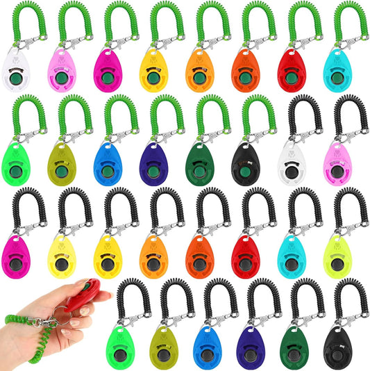Hiboom 30 Pcs Dog Training Clicker Bulk Colorful Pet Training Clicker Cat Animal Trainer Clicker with Wrist Strap for Pet Dog Cat Horse Bird Behavioral Trainer Accessories (30 Color)