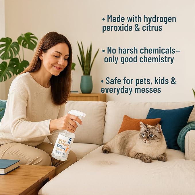 Cat Pee Destroyer - Cat Urination Stain & Urine Odor Eliminator for Home - Deodorizer for Litter Box, Carpet, Mattress, Couches, Furniture, & Floors (CPD 32)